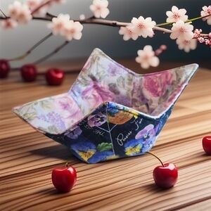 Handmade Floral Microwavable Bowl Koozie 100% Cotton, Pellon Wrap N Zap Batting